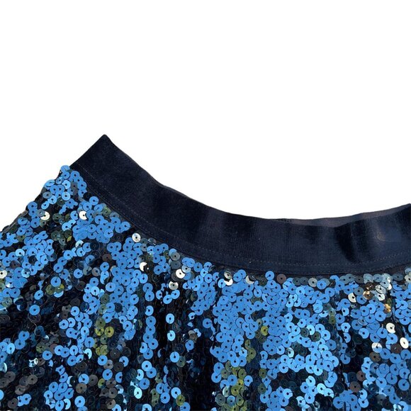 ✨ Y2K Juicy Couture Blue Sequin Mini Skirt Velvet Waistband Party Sz S XS Fit ✨ - Picture 3 of 4